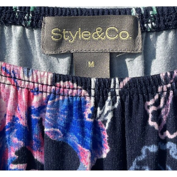 Style & Co Womens Navy Blue Floral Top w ruffle sleeves and hem Medium - Picture 6 of 7